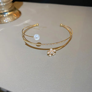 Pearl Flower Open Bracelet Female Jewelry