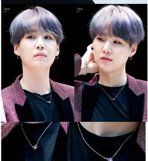 SUGA Min Yoongi Purple Heart Necklace with Rhinestone - Celebrity Accessories
