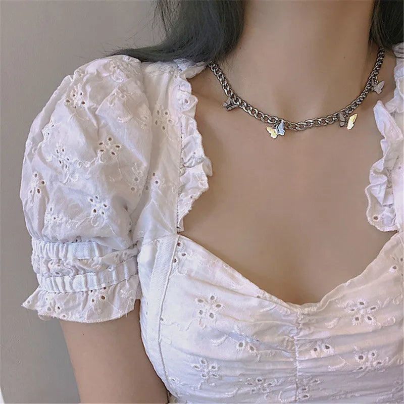 Kpop Punk Vintage Goth Heart Feather Pendant Choker Necklace