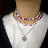 Kpop Y2k Purple Smiley Heart Choker Necklace