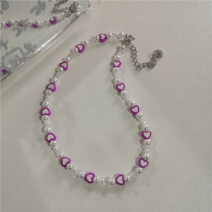 Kpop Y2k Purple Smiley Heart Choker Necklace