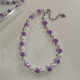 Kpop Y2k Purple Smiley Heart Choker Necklace
