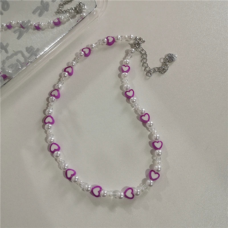 Kpop Y2k Purple Smiley Heart Choker Necklace