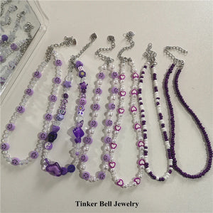 Kpop Y2k Purple Smiley Heart Choker Necklace
