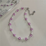 Kpop Y2k Purple Smiley Heart Choker Necklace