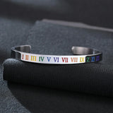 LGBT Rainbow Roman Numeral Steel Charm Bracelet