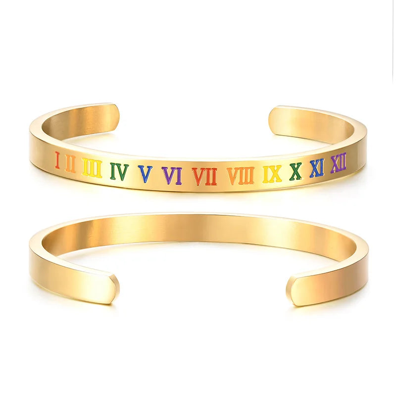 LGBT Rainbow Roman Numeral Steel Charm Bracelet