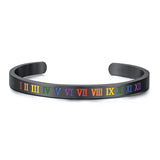 LGBT Rainbow Roman Numeral Steel Charm Bracelet