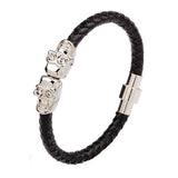 Double Skull Leather Man Bracelet Steampunk Jewelry