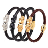 Double Skull Leather Man Bracelet Steampunk Jewelry