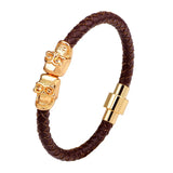 Double Skull Leather Man Bracelet Steampunk Jewelry