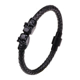 Double Skull Leather Man Bracelet Steampunk Jewelry