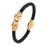 Double Skull Leather Man Bracelet Steampunk Jewelry