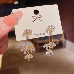 High-end Leaf Tassel Long Earrings S925 Silver Needle Temperament Sale
