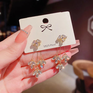 High-end Leaf Tassel Long Earrings S925 Silver Needle Temperament Sale