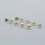Freshwater Pearl Long Earrings 925 Sterling Silver Zirconia Women's Earrings