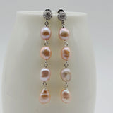Freshwater Pearl Long Earrings 925 Sterling Silver Zirconia Women's Earrings