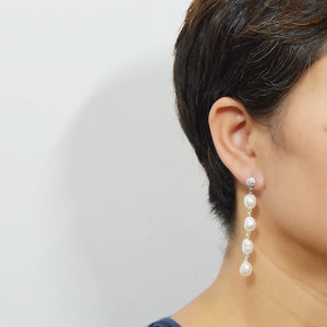 Freshwater Pearl Long Earrings 925 Sterling Silver Zirconia Women's Earrings