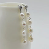 Freshwater Pearl Long Earrings 925 Sterling Silver Zirconia Women's Earrings