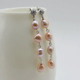 Freshwater Pearl Long Earrings 925 Sterling Silver Zirconia Women's Earrings
