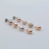 Freshwater Pearl Long Earrings 925 Sterling Silver Zirconia Women's Earrings