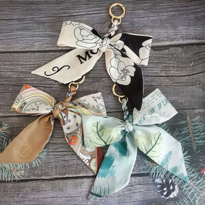 Lovely Silk Scarf Keychain Bow Pendant Bag Charm Car Key Holder