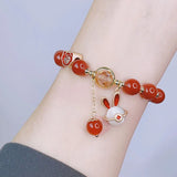 Red Beaded Rabbit Bracelet Natural Stone Pendant Gift