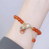 Red Beaded Rabbit Bracelet Natural Stone Pendant Gift