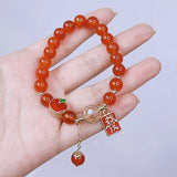 Red Beaded Rabbit Bracelet Natural Stone Pendant Gift