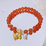 Red Beaded Rabbit Bracelet Natural Stone Pendant Gift