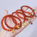 Red Beaded Rabbit Bracelet Natural Stone Pendant Gift