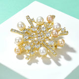 Pearl Snowflake Brooch Zircon Pins Suit Accessory Women's Corsage