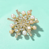 Pearl Snowflake Brooch Zircon Pins Suit Accessory Women's Corsage