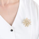 Pearl Snowflake Brooch Zircon Pins Suit Accessory Women's Corsage