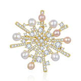 Pearl Snowflake Brooch Zircon Pins Suit Accessory Women's Corsage