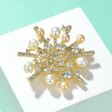 Pearl Snowflake Brooch Zircon Pins Suit Accessory Women's Corsage