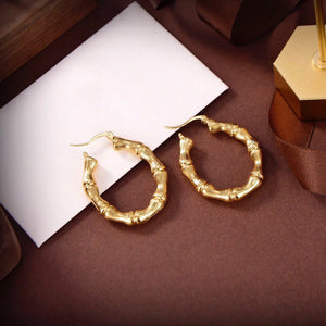 Golden Bamboo Hoop Earrings High Fancy Dangle Party