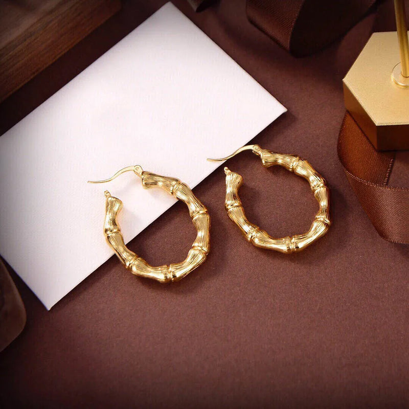 Golden Bamboo Hoop Earrings High Fancy Dangle Party