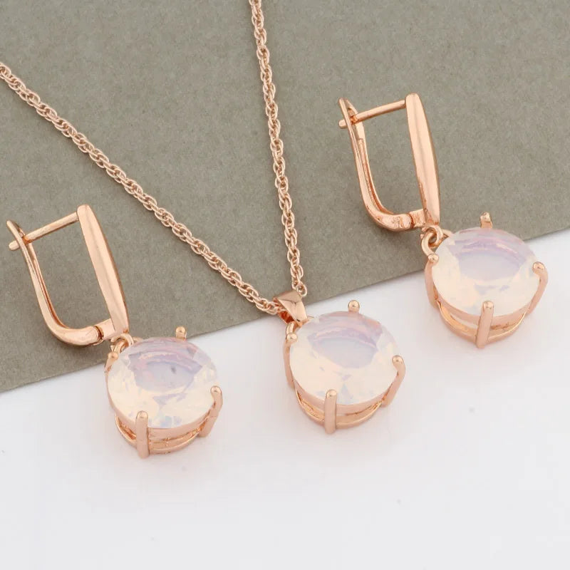 585 Rose Jewelry Sets For Women 12mm Round Earrings And Pendant Set Jewelry
