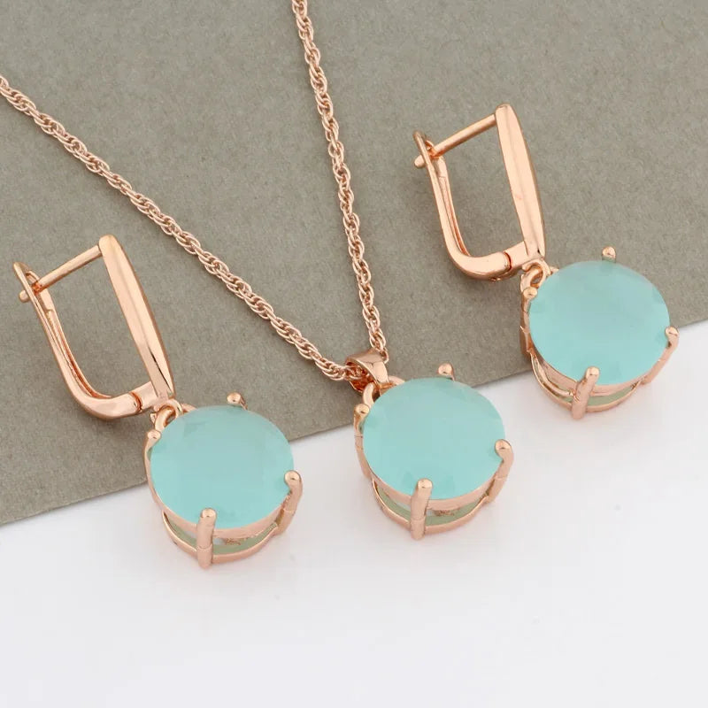 585 Rose Jewelry Sets For Women 12mm Round Earrings And Pendant Set Jewelry