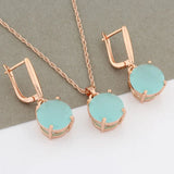 585 Rose Jewelry Sets For Women 12mm Round Earrings And Pendant Set Jewelry