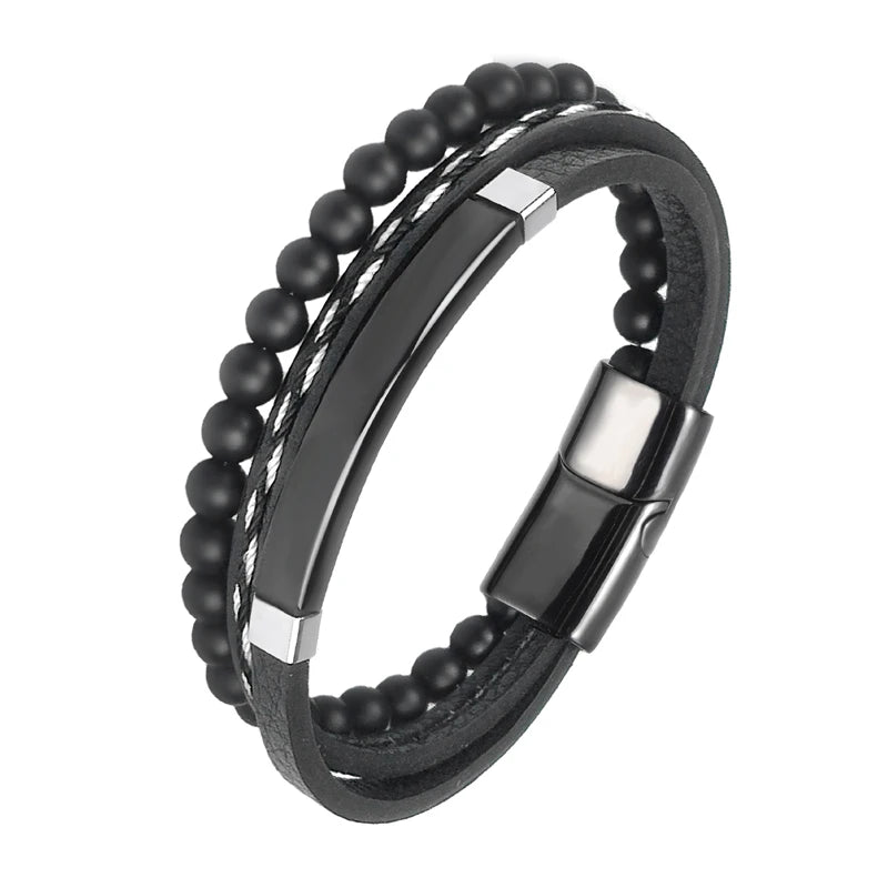 Stainless Steel Men's Natural Stone Bracelet High Magnet Clasp