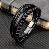 Stainless Steel Men's Natural Stone Bracelet High Magnet Clasp