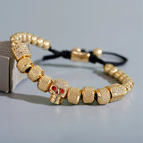 Men's Crown Skull Copper Beads Bracelet Set