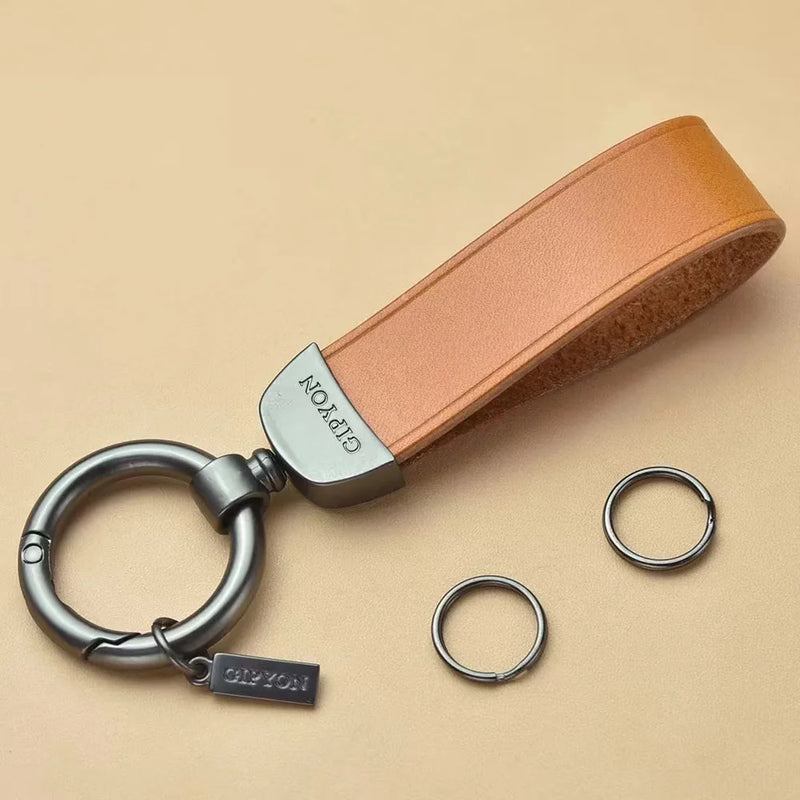 Leather Lanyard Keychain Square Pattern Gunmetal Buckle Car Key