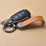 Leather Lanyard Keychain Square Pattern Gunmetal Buckle Car Key