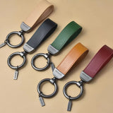 Leather Lanyard Keychain Square Pattern Gunmetal Buckle Car Key