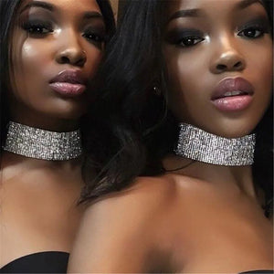 Glitter Rhinestone Collar Wide Neck Chain Jewelry Accessories