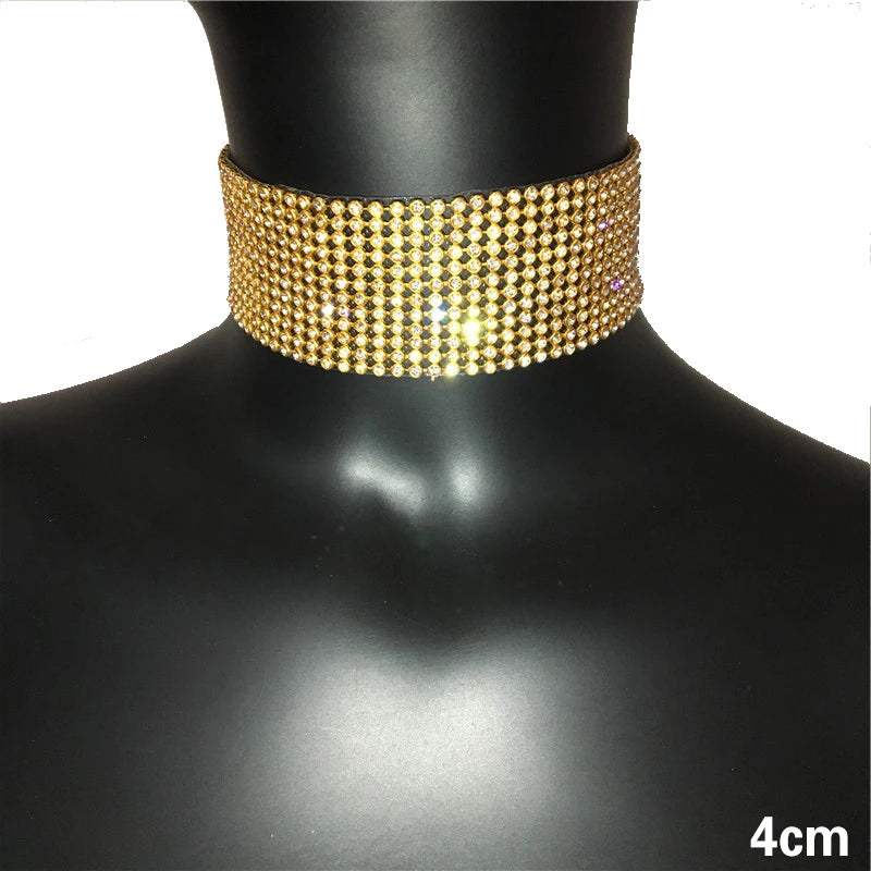 Glitter Rhinestones Choker Wide Collar Chain Necklace Celebrity Jewelry
