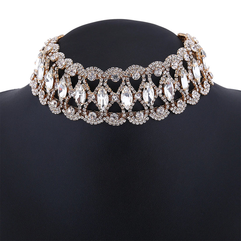 Vintage Crystal Rhinestone Flower Choker Necklace for Women